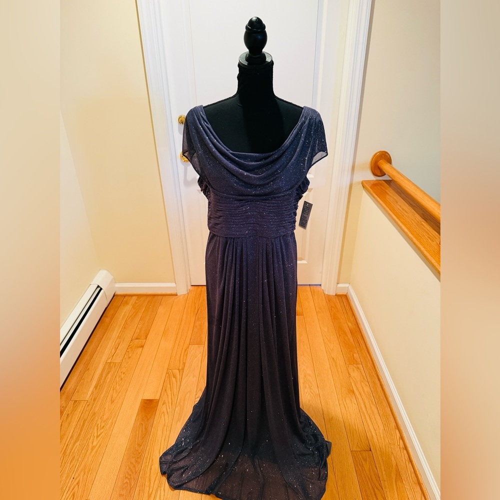 Alex Evenings Charcoal Lurex Evening Gown Maxi Dress NWT